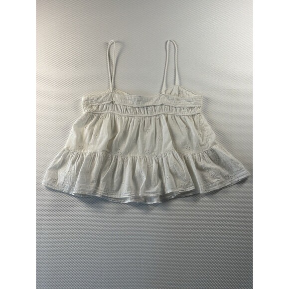 Zara White Eyelet Lace Cotton Boho Festival Peasant Sleeveless Tank Top Size LG - Picture 4 of 4
